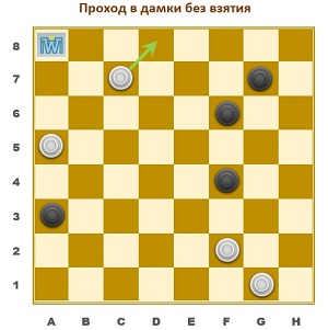 Проход в дамки без взятия